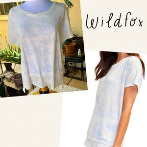 Wildfox Toile Heritage Tee, M, New with Tags, White / Soft Blue Allover Print